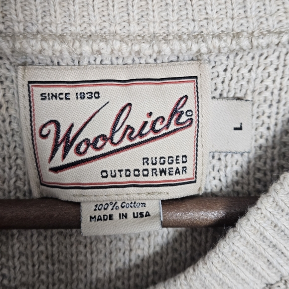 Vintage 90s Woolrich Hand Framed Button Henley Tan Sand Sweater Mens Large - Picture 7 of 13